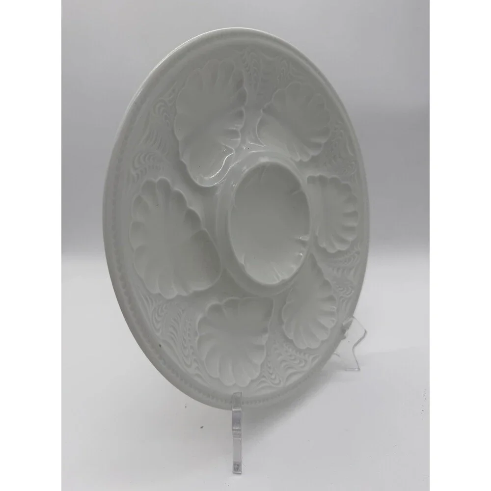 Antique Tharaud limoges france oyster platter White Glossy 10.5” Porcelain